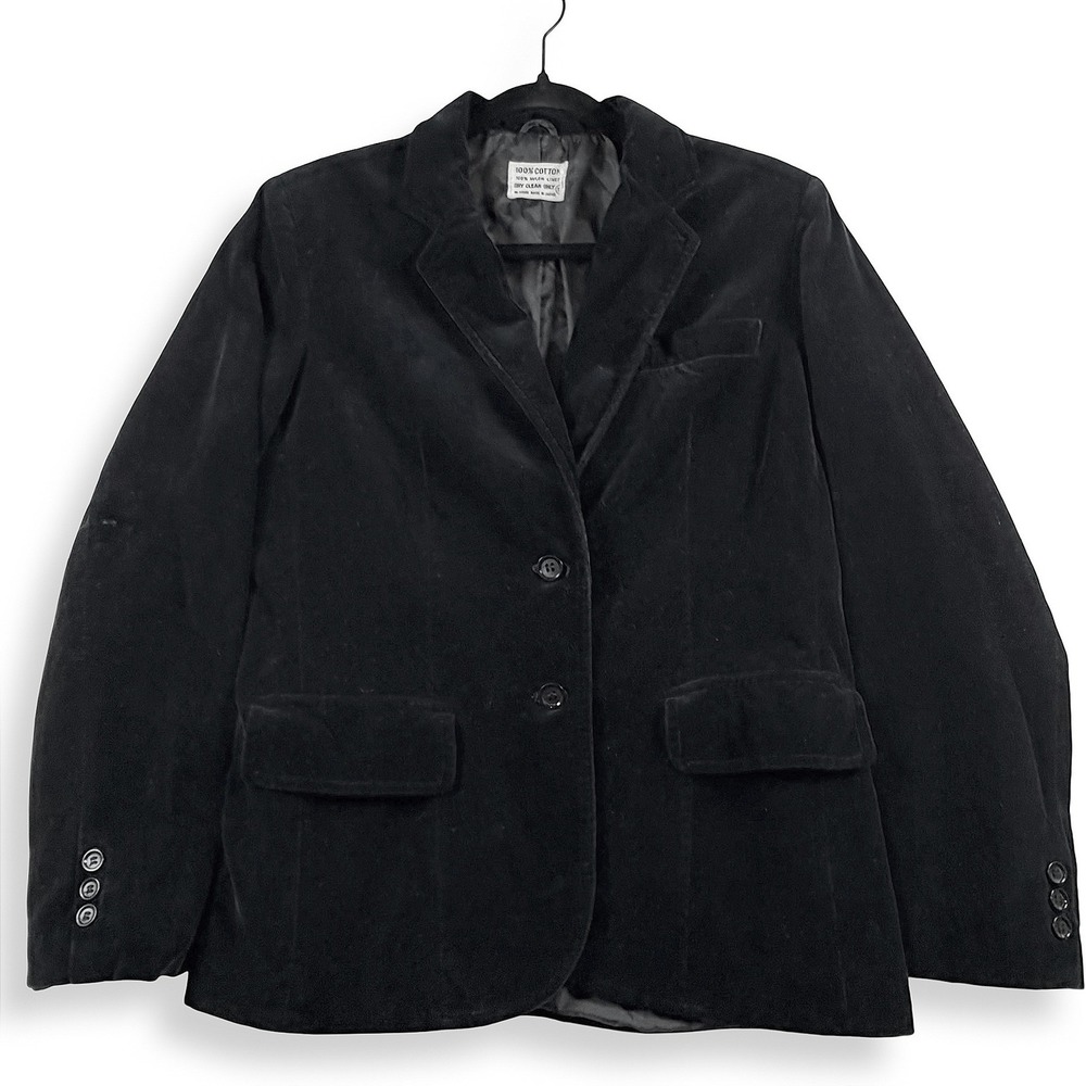 Vintage Black Cotton Velvet Blazer Jacket Made in Japan Size 12 RN 23243